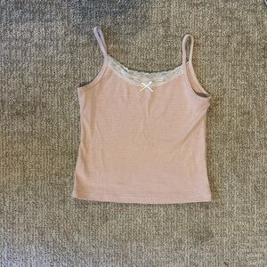 Brandy Melville Pink Striped Lace Cami